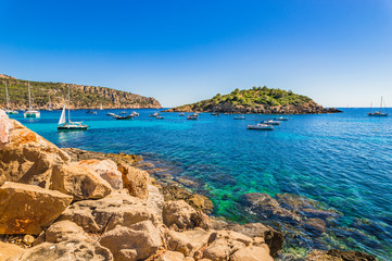 Wall Mural - Boats at anchor Mediterranean Sea beautiful bay coast Majorca Sant Elm