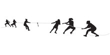 Young Females Pulling A Rope In Tug Of War