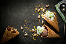 Ice Cream With Chocolate And Pistachios