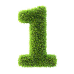 number made from green grass. isolated on white. 3D illustration.