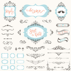 Wall Mural - vintage wedding frames, flourishes elements, calligraphy swirls, page dividers, corner ornaments, ha
