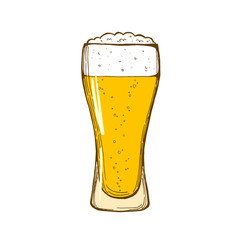 Glass of beer isolated on white background, hand-drawing. Vector.