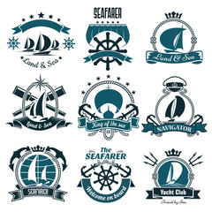 Wall Mural - Marine icons for sailing sport, sea travel design