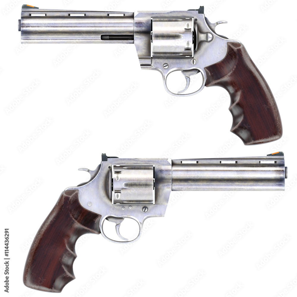 Revolvers isolated on white background. 3D illustration. Stock ...