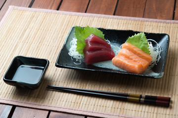 Wall Mural - sashimi plate with salmon and tuna