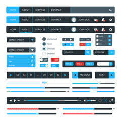 Set of flat design UI elements for website and mobile applications. Vector illustration. Icons, buttons, web elements