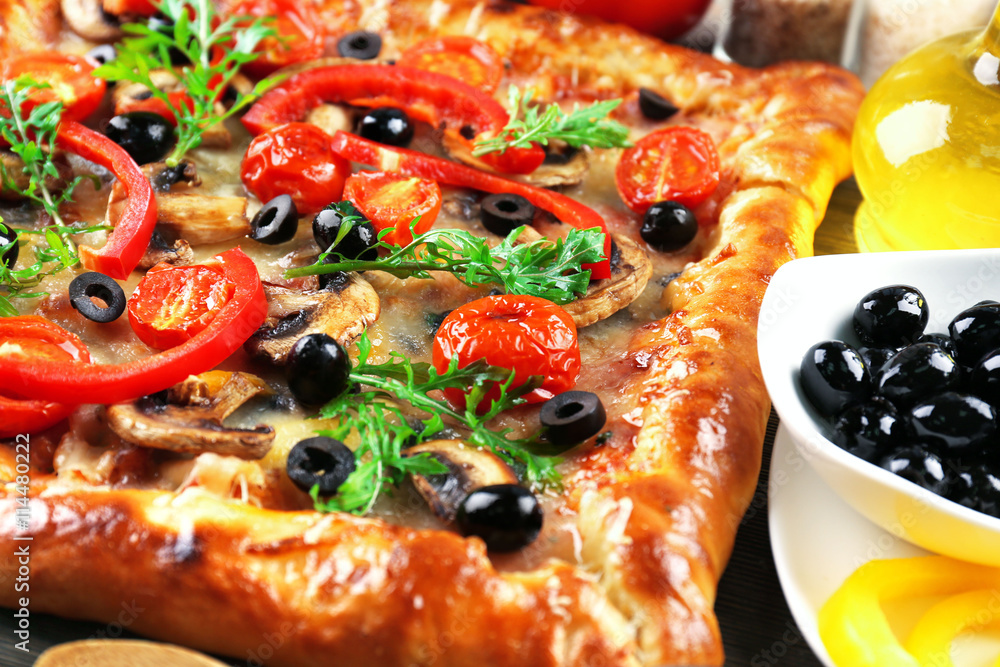 Freshly homemade pizza closeup