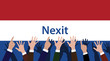 © teguhjatipras - nexit netherland exit from europe with flag and hand raise to give vote vector graphic