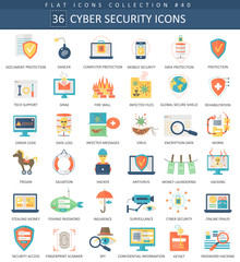 Fototapete - Vector Cyber security flat icon set. Elegant style design.