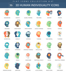 Poster - Vector Human mentality personality and individuality features color flat icon set. Elegant style design.
