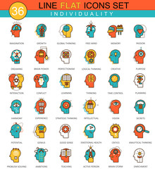 Poster - Vector Human personality and individuality features flat line icon set. Modern elegant style design for web.