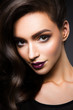 © korabkova1 - Glamour portrait of beautiful woman model with fresh daily makeup and romantic wavy hairstyle. Fashion shiny highlighter on skin, sexy gloss lips make-up and dark eyebrows