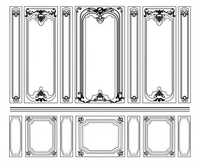 Decorative Damask Ornamented frames for walls or backgrounds. Interior design decoration panels. Classic Baroque Vintage style. Vector frame