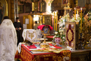 Chalice for communion in the Orthodox monastery. Kiev.