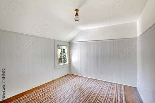 White Empty Room Interior With Vaulted Ceiling And Siding
