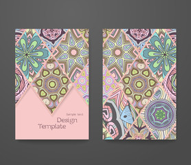 Wall Mural - Colorful ornamental ethnic booklet set. Flyer template, abstract patchwork pattern vector design editable. Islam, Arabic, Indian, ottoman. Mandala motifs.