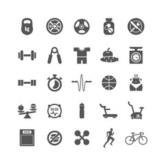 Wall Mural - Fitness, sports, gym vector black icons set