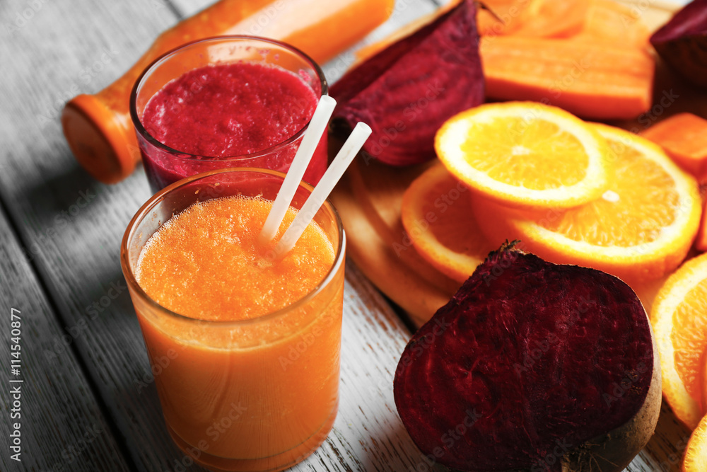 Fresh healthy smoothie on wooden background