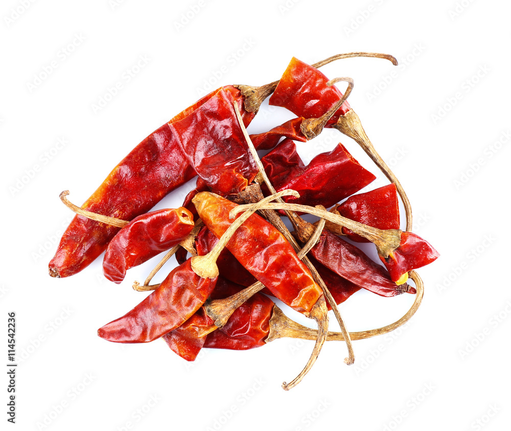 Dried whole chili pepper isolated on white