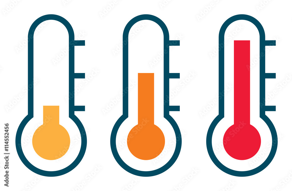 Three vector thermometer showing the temperature from warm to ve - obrazy, fototapety, plakaty 