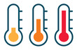 Three vector thermometer showing the temperature from warm to ve