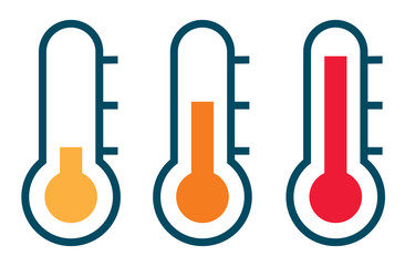 three vector thermometer showing the temperature from warm to ve