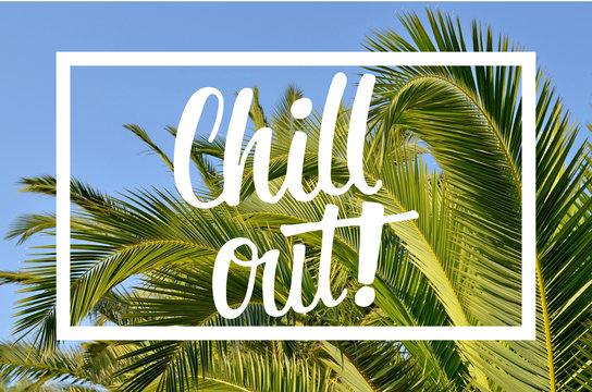 Wall Mural -  - Chill out hand lettering message with palm leaves background
