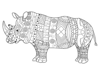 Rhinoceros coloring book vector for adults