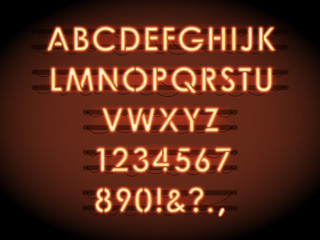 Wall Mural - neon vector letters and numbers. neon tube lights text