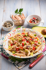 Canvas Print - pasta with tuna capers avocado and anchovy