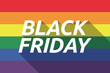 Vector long shadow Gay Pride flag with    the text BLACK FRIDAY