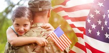 Composite Image Of Portrait Of Girl Hugging Army Officer Father