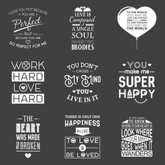 Set of vintage love typographic quotes