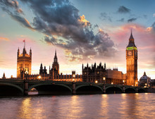Big Ben Against Colorful Sunset In London, England, UK