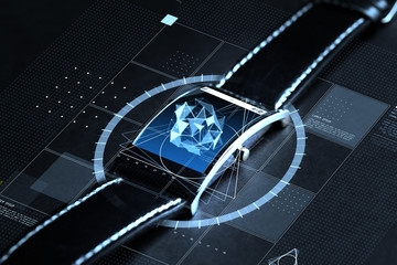 Wall Mural - close up of smart watch with polygonal projection