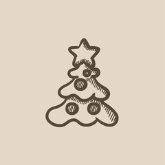 Sticker - Christmas tree with decoration sketch icon.