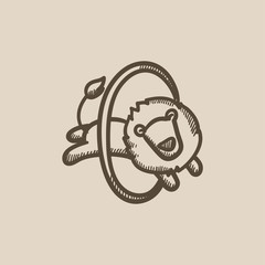 Sticker - Lion jumping through ring sketch icon.