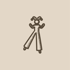 Sticker - Clown on stilts  sketch icon.