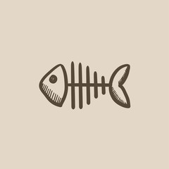 Sticker - Fish skeleton sketch icon.