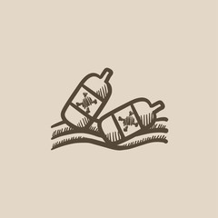 Sticker - Bottles floating in water sketch icon.