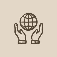 Canvas Print - Two hands holding globe sketch icon.