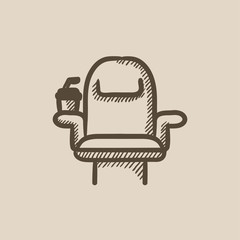 Wall Mural - Cinema chair with disposable cup sketch icon.