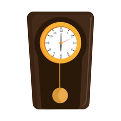 yellow and brown old clock front view over isolated background, vector illustration 