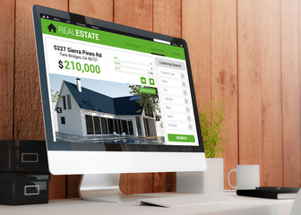 Wall Mural - modern workspace with real estate web on screen