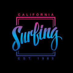 Wall Mural - Surfing. Calligraphy. Surfing logo. Handwritten word. Surf typography, t-shirt graphics. Vector illustration.