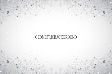 Wall Mural - geometric abstract background with connected line and dots. big data composition. molecule and commu