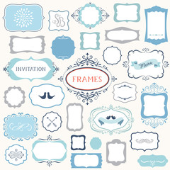 Wall Mural - ornate vintage frames with swirls, birds, banners and arrows. vector illustration.