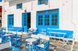 Typical Greek tavern in Little Venice, a part of Mykonos town on island of Mykonos, Greece
