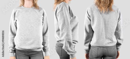 Download Blank sweatshirt mock up, front, back and profile, isolated. Female wear plain hoodie mockup ...
