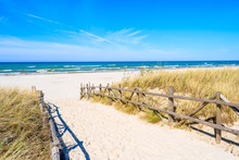 Entrance To Beautiful Sandy Beach In Lubiatowo Coastal Village, Baltic Sea, Poland